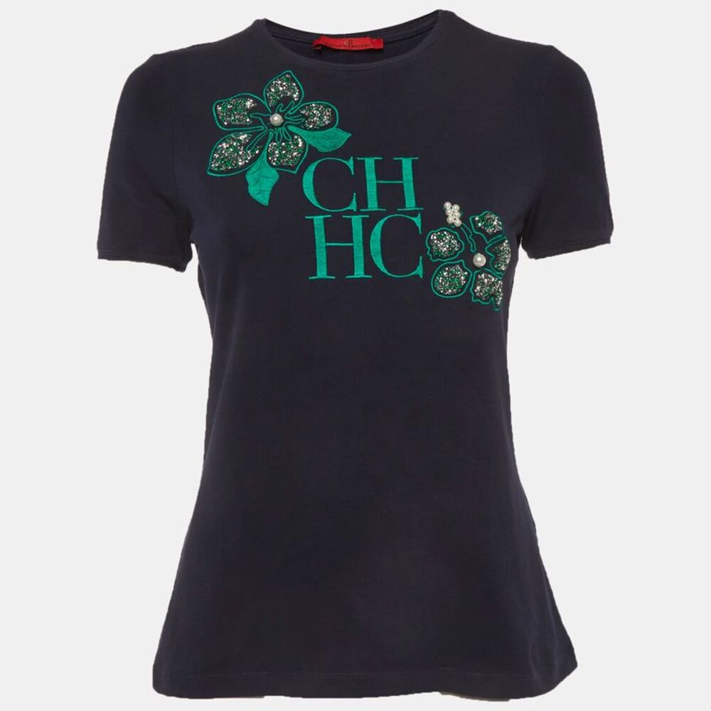 Ch Carolina Herrera Navy Blue Jersey Embroidered T-Shirt S